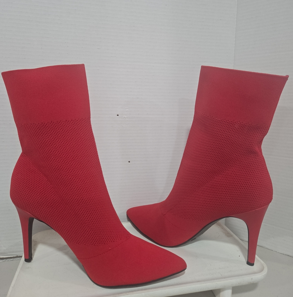 Brash Xaya Mid Calf Pointed Toe Stiletto Sock Boots Red Size 12W Glam Mobwife